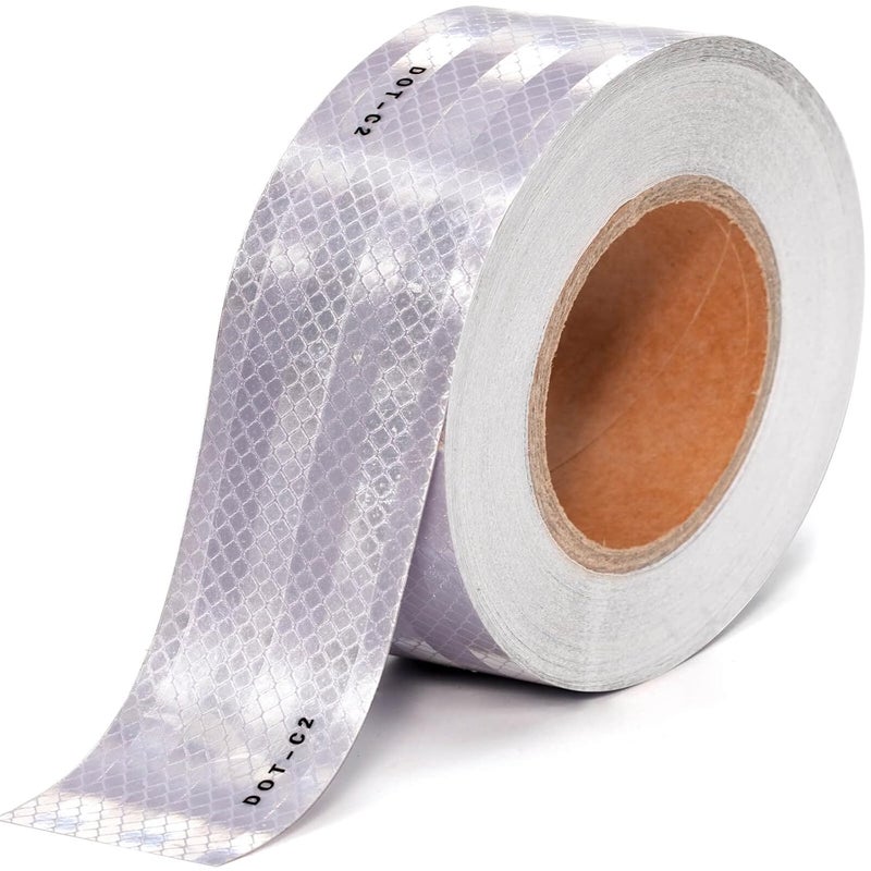 THKULKME 2" X 100ft DOT-C2 Reflective Safety Tapes Silver Adhesive Reflector Tape for Trailer Cars Trucks Outdoor Waterproof (Silver100FT) - Image 1